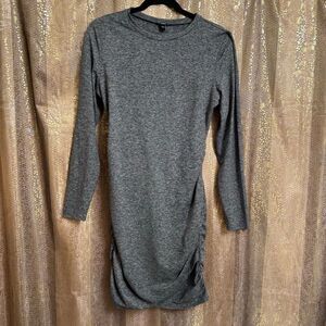 Express Gray Body Contour Comfy Ruched Long Sleeve Mini Dress M NWT